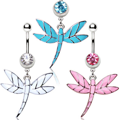 316L Surgical Steel Navel Ring with Dragonfly Dangle-WildKlass Jewelry