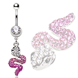 316L Surgical Steel Navel Ring with Two Tone Snake Shaped Dangle-WildKlass Jewelry