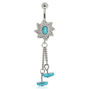 316L Surgical Steel Navel Ring with Turquoise Dangle-WildKlass Jewelry