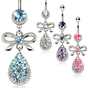 316L Surgical Steel Navel Ring with Ribbon and Water Drop-WildKlass Jewelry