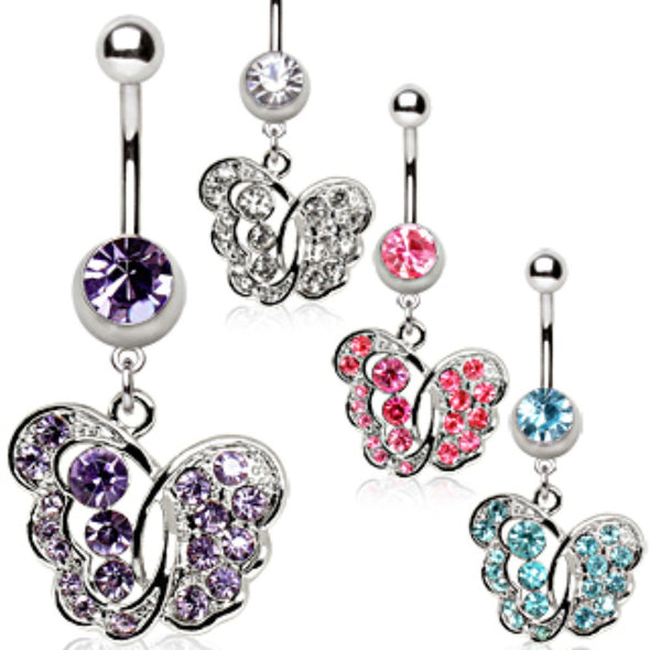 316L Surgical Steel Navel Ring with Fancy Butterfly-WildKlass Jewelry