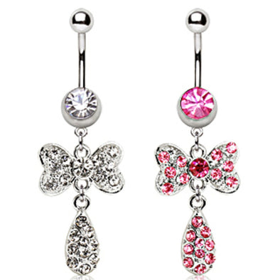 316L Surgical Steel Navel Ring with Bow Tie and Water Drop-WildKlass Jewelry