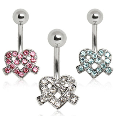 316L Surgical Steel Navel Ring with Ribbon Heart-WildKlass Jewelry