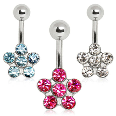 316L Surgical Steel Navel Ring with Daisy Flower-WildKlass Jewelry