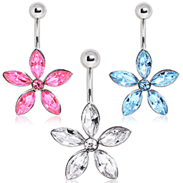 316L Surgical Steel Navel Ring with Star Shaped Flower-WildKlass Jewelry