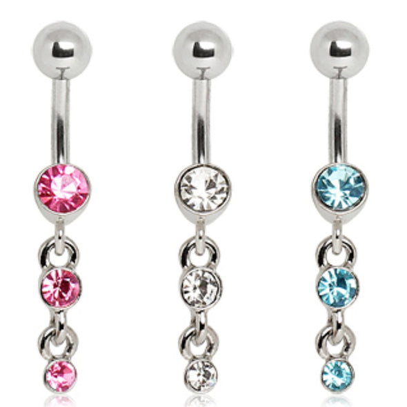 316L Surgical Steel Navel Ring with Three Tier Drops-WildKlass Jewelry