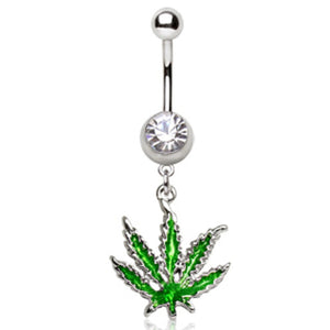 316L Surgical Steel Pot Leaf Dangle Navel Ring-WildKlass Jewelry