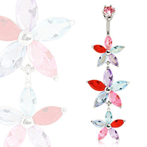 316L Surgical Steel Triple-Tiered Flower Navel Ring-WildKlass Jewelry