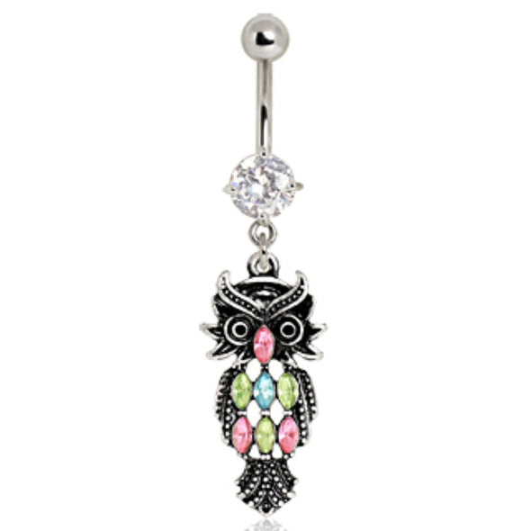 316L Surgical Steel Vintage Owl Navel Ring-WildKlass Jewelry