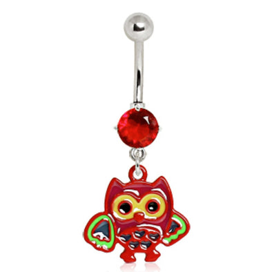 316L Surgical Steel Red Owl Navel Ring-WildKlass Jewelry