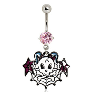 316L Surgical Steel Sugar Skull on Spider Web Navel Ring-WildKlass Jewelry