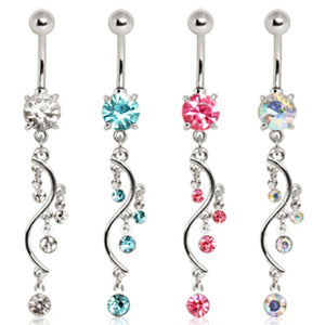 316L Surgical Steel Prong Set Navel with Vine Dangle-WildKlass Jewelry