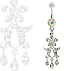 316L Surgical Steel Navel Ring with Flower Dangle-WildKlass Jewelry