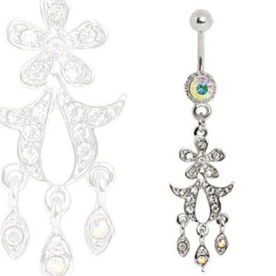 316L Surgical Steel Navel Ring with Flower Dangle-WildKlass Jewelry