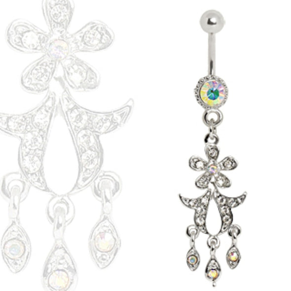 316L Surgical Steel Navel Ring with Flower Dangle-WildKlass Jewelry