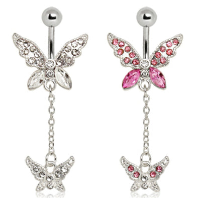 316L Surgical Steel Double-Tier Butterfly Navel Ring-WildKlass Jewelry