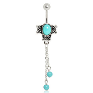 316L Surgical Steel Vintage Aqua Charm Navel Ring-WildKlass Jewelry