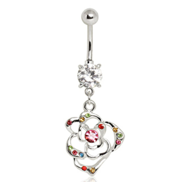 316L Surgical Steel Multi-Color Flower Navel Ring-WildKlass Jewelry