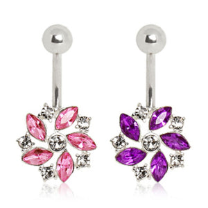 316L Surgical Steel Navel Ring with Fancy Flower-WildKlass Jewelry