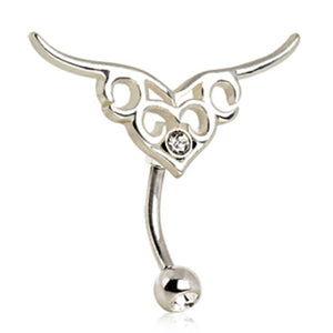 316L Surgical Steel Top Down Silver Plated Tribal Logo Navel Ring-WildKlass Jewelry