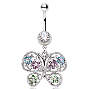 316L Surgical Steel Fancy Butterfly Navel Ring-WildKlass Jewelry