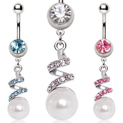 316L Surgical Steel Twisted Ribbon with Pearl Navel Ring-WildKlass Jewelry