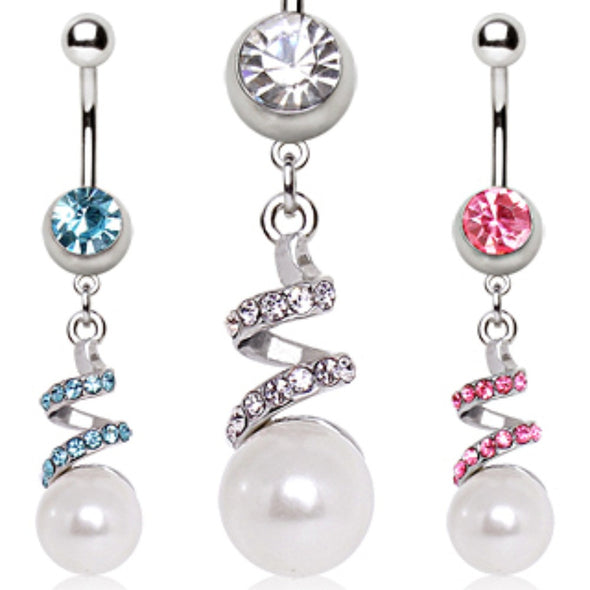 316L Surgical Steel Twisted Ribbon with Pearl Navel Ring-WildKlass Jewelry