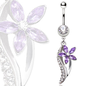 316L Surgical Steel Flower & Leaf Navel Ring-WildKlass Jewelry