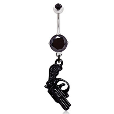 316L Surgical Steel Black Pistol Navel Ring-WildKlass Jewelry