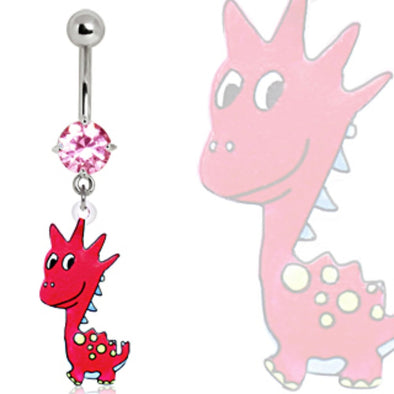 316L Surgical Steel Pink Dinosaur Navel Ring-WildKlass Jewelry