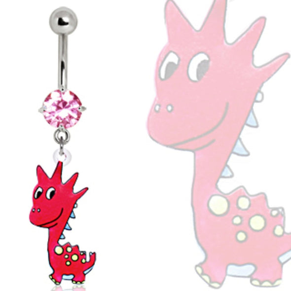 316L Surgical Steel Pink Dinosaur Navel Ring-WildKlass Jewelry