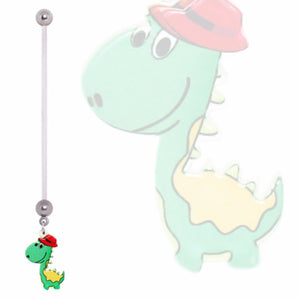 316L Surgical Steel Green Dinosaur with Fedora Navel Ring-WildKlass Jewelry
