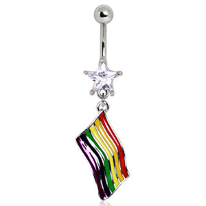316L Surgical Steel Gay Pride Flag Navel Ring-WildKlass Jewelry