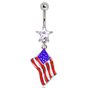 316L Surgical Steel USA Flag Navel Ring-WildKlass Jewelry