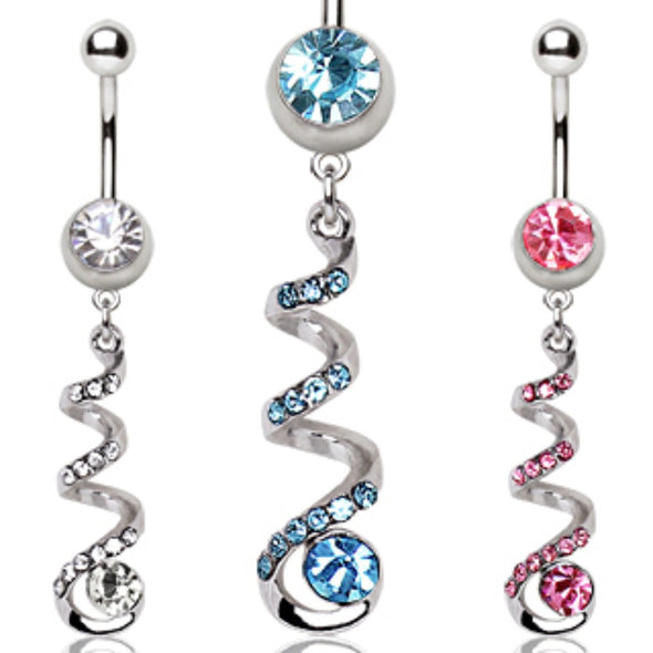 316L Surgical Steel Coiled CZ Navel Ring-WildKlass Jewelry