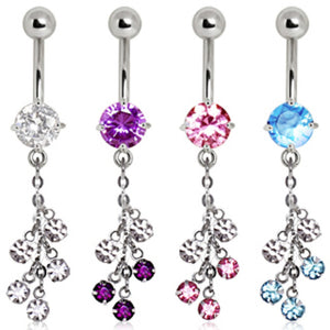 316L Surgical Steel Multi CZ Vine Navel Ring-WildKlass Jewelry