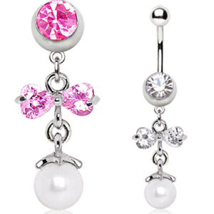 316L Surgical Steel Bow & Pearl Navel Ring-WildKlass Jewelry
