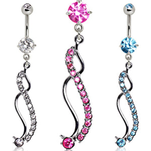 316L Surgical Steel Multi-CZ Dancing Ribbon Navel Ring-WildKlass Jewelry