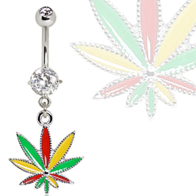 316L Surgical Steel Rasta Pot Leaf Navel Ring-WildKlass Jewelry