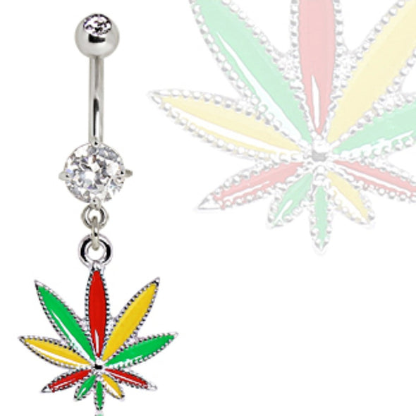 316L Surgical Steel Rasta Pot Leaf Navel Ring-WildKlass Jewelry
