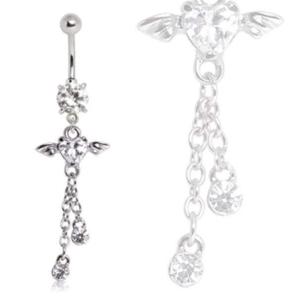 316L Surgical Steel Winged Heart Dangle Navel Ring-WildKlass Jewelry