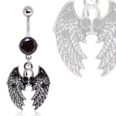 316L Surgical Steel Gothic Winged Skull Navel Ring-WildKlass Jewelry