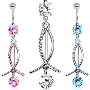 316L Surgical Steel Multi CZ Ichthys Navel Ring-WildKlass Jewelry