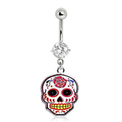 316L Surgical Steel Rose Sugar Skull Navel Ring-WildKlass Jewelry