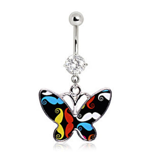 316L Surgical Steel Mustache Butterfly Navel Ring-WildKlass Jewelry