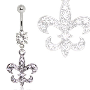 316L Surgical Steel Multi CZ Fleur De Lis Navel Ring-WildKlass Jewelry