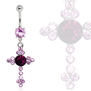 316L Surgical Steel Multi-CZ Cross Navel Ring-WildKlass Jewelry