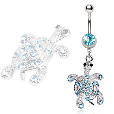 316L Surgical Steel Aqua Gem Turtle Navel Ring-WildKlass Jewelry