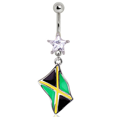 316L Surgical Steel Jamaican Flag Navel Ring-WildKlass Jewelry