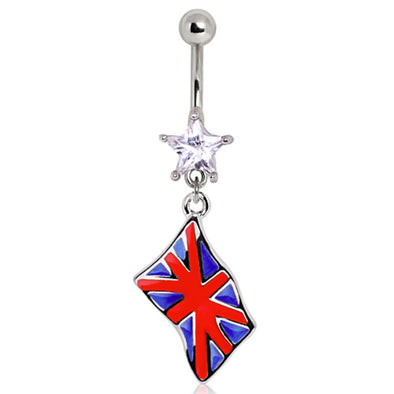 316L Surgical Steel United Kingdom Flag Navel Ring-WildKlass Jewelry